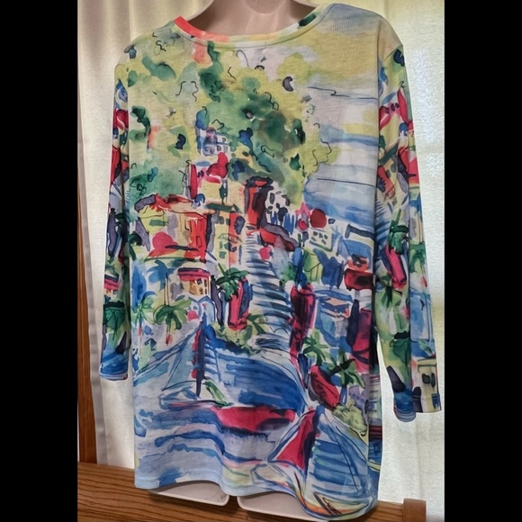 Christopher & Banks Multi Water Color 3/4 Sleeve Blouse - Picture 2 of 5